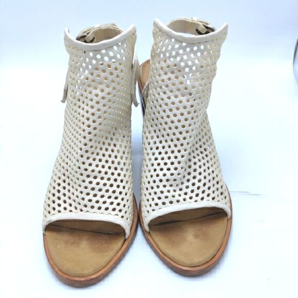 Rag and Bone "Wyatt" White Leather Open Toe Slingback Stacked Heel Sandal Bootie - Picture 10 of 16